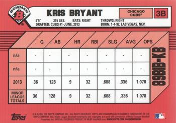 2014 Bowman - 1989 Bowman is Back Silver Diamond Refractor #89BIB-KB Kris Bryant Back