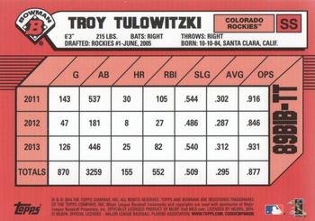 2014 Bowman - 1989 Bowman is Back Silver Diamond Refractor #89BIB-TT Troy Tulowitzki Back