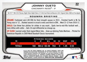 2014 Bowman - Silver Ice #22 Johnny Cueto Back