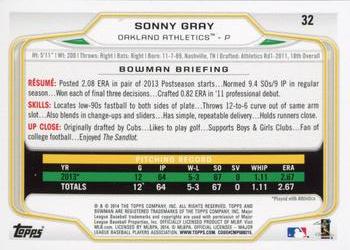 2014 Bowman - Silver Ice #32 Sonny Gray Back