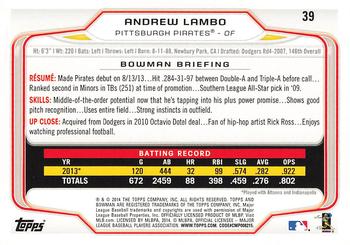 2014 Bowman - Silver Ice #39 Andrew Lambo Back