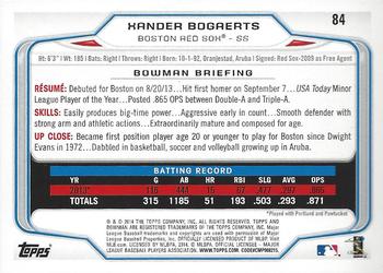 2014 Bowman - Silver Ice #84 Xander Bogaerts Back