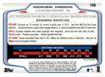 2014 Bowman - Silver Ice #149 Asdrubal Cabrera Back
