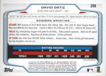 2014 Bowman - Silver Ice #208 David Ortiz Back