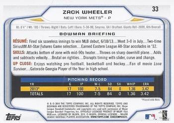 2014 Bowman - Silver Ice #33 Zack Wheeler Back