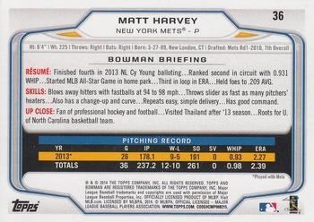 2014 Bowman - Silver Ice #36 Matt Harvey Back