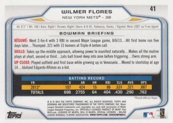 2014 Bowman - Silver Ice #41 Wilmer Flores Back