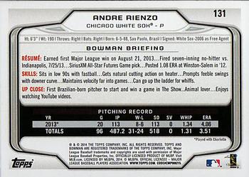 2014 Bowman - Silver Ice #131 Andre Rienzo Back