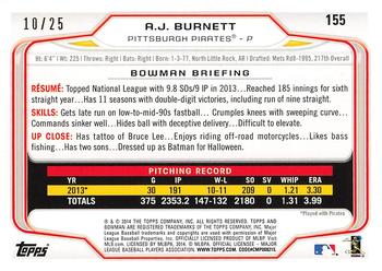 2014 Bowman - Red Ice #155 A.J. Burnett Back
