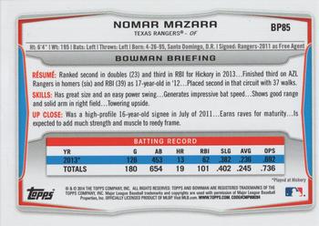 2014 Bowman - Prospects Silver Ice #BP85 Nomar Mazara Back