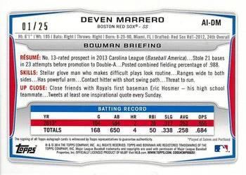 2014 Bowman - Ice Autographs Red #AI-DM Deven Marrero Back