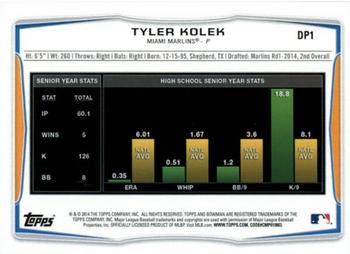 2014 Bowman Draft #DP1 Tyler Kolek Back