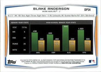 2014 Bowman Draft #DP34 Blake Anderson Back