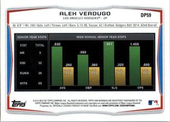 2014 Bowman Draft #DP59 Alex Verdugo Back