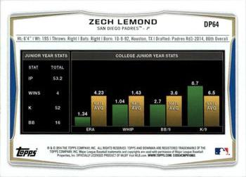 2014 Bowman Draft #DP64 Zech Lemond Back