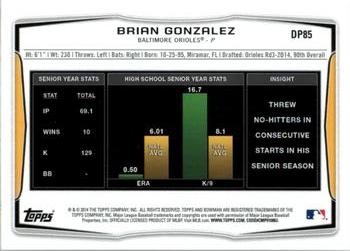 2014 Bowman Draft #DP85 Brian Gonzalez Back
