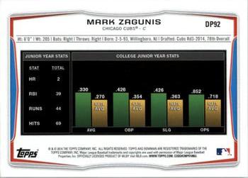 2014 Bowman Draft #DP92 Mark Zagunis Back
