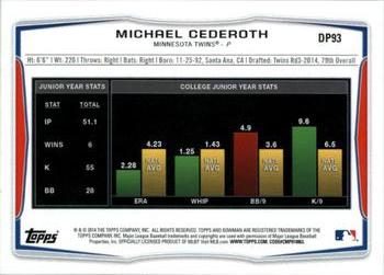 2014 Bowman Draft #DP93 Michael Cederoth Back