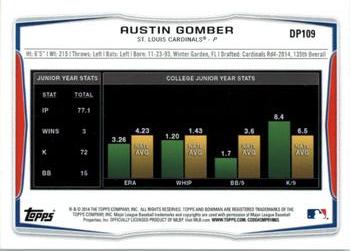 2014 Bowman Draft #DP109 Austin Gomber Back