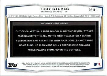 2014 Bowman Draft #DP111 Troy Stokes Back