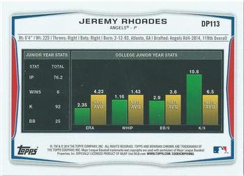 2014 Bowman Draft #DP113 Jeremy Rhoades Back