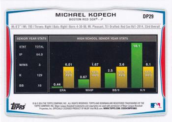 2014 Bowman Draft #DP29 Michael Kopech Back