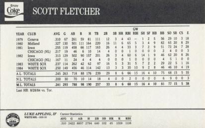 1985 Coke Chicago White Sox #NNO Scott Fletcher / Luke Appling Back