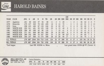 1985 Coke Chicago White Sox #NNO Harold Baines / Bill Melton Back