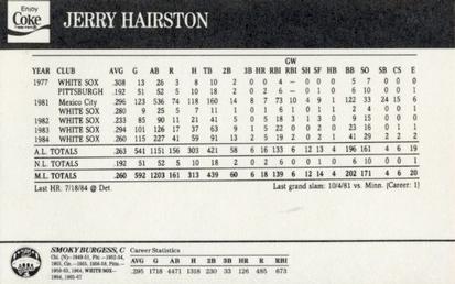 1985 Coke Chicago White Sox #NNO Jerry Hairston / Smoky Burgess Back