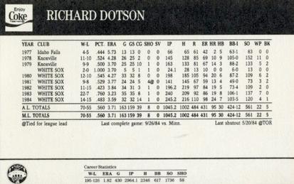 1985 Coke Chicago White Sox #NNO Richard Dotson / Ed Walsh Back