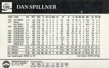 1985 Coke Chicago White Sox #NNO Dan Spillner / Thornton Lee Back