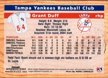 2009 Grandstand Tampa Yankees #NNO6 Grant Duff Back