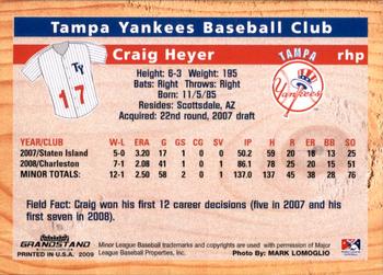 2009 Grandstand Tampa Yankees #NNO8 Craig Heyer Back