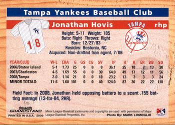 2009 Grandstand Tampa Yankees #NNO10 Jonathan Hovis Back