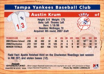 2009 Grandstand Tampa Yankees #NNO11 Austin Krum Back