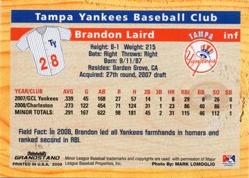 2009 Grandstand Tampa Yankees #NNO12 Brandon Laird Back