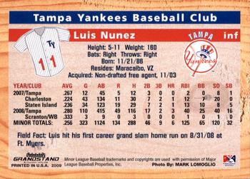 2009 Grandstand Tampa Yankees #NNO18 Luis Nunez Back