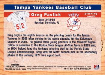 2009 Grandstand Tampa Yankees #NNO21 Greg Pavlick Back