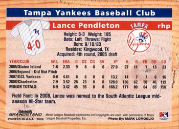 2009 Grandstand Tampa Yankees #NNO22 Lance Pendleton Back
