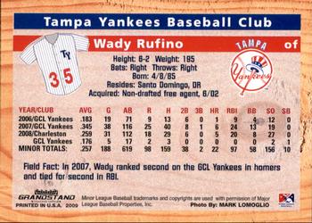 2009 Grandstand Tampa Yankees #NNO24 Wady Rufino Back