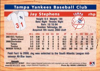 2009 Grandstand Tampa Yankees #NNO29 Jay Stephens Back