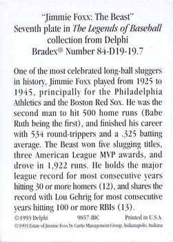 1992 Delphi Bradford Exchange #NNO Jimmie Foxx Back