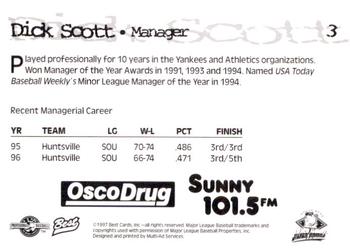 1997 Best South Bend Silver Hawks #3 Dick Scott Back