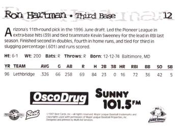 1997 Best South Bend Silver Hawks #12 Ron Hartman Back