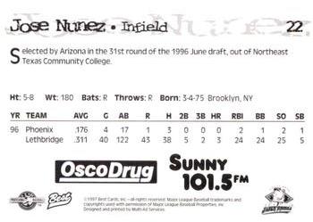 1997 Best South Bend Silver Hawks #22 Jose Nunez Back