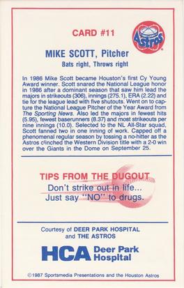 1987 Deer Park Hospital Houston Astros #11 Mike Scott Back