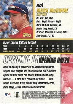 2000 Topps / Fleer / Upper Deck / Pacific Opening Day 2K #OD1 Mark McGwire Back