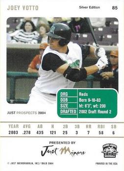2004 Just Prospects - Silver #85 Joey Votto Back