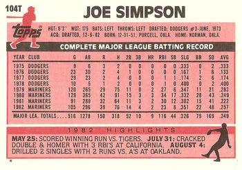1983 Topps Traded #104T Joe Simpson Back