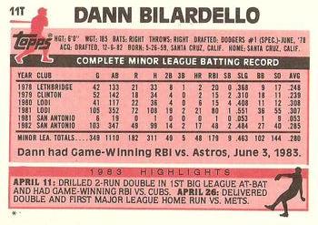 1983 Topps Traded #11T Dann Bilardello Back